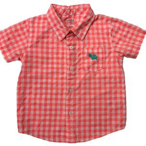 Child of Mine 24M Button Up Shirt Neon Orange White Cotton Short Sleeve Collar